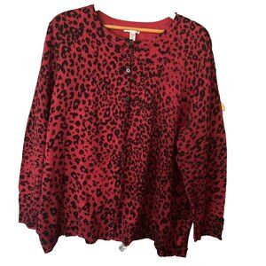 Croft & Barrow Women's Red Leopard Print Cotton Cardigan Sz 3X Casual Career
